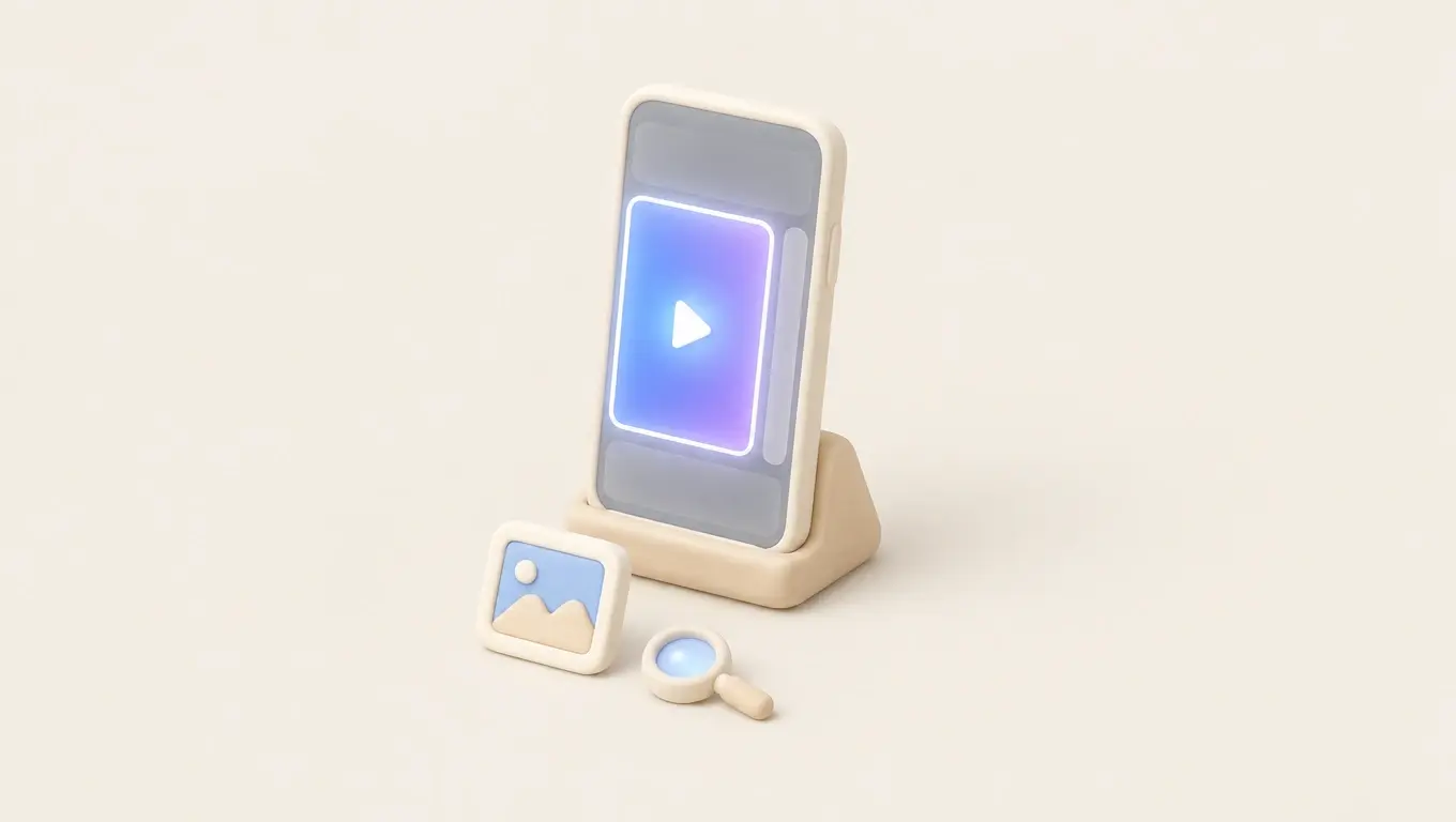 Illustration: a phone on a stand showing a vertical video with shaded bands at the top, bottom and right side around a clear outlined area